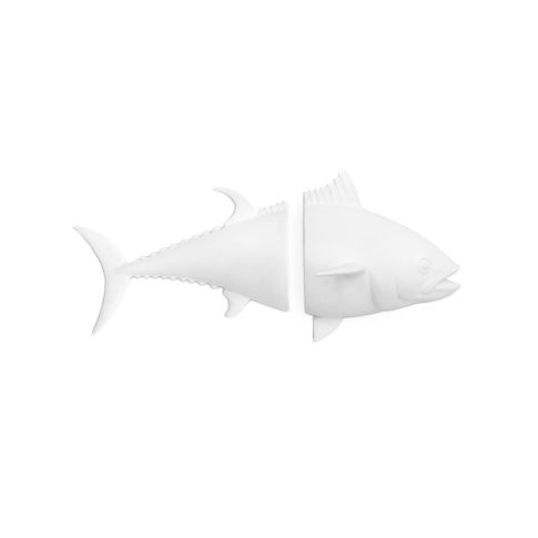 Sculpture wall decoration white ceramic tuna set of 2