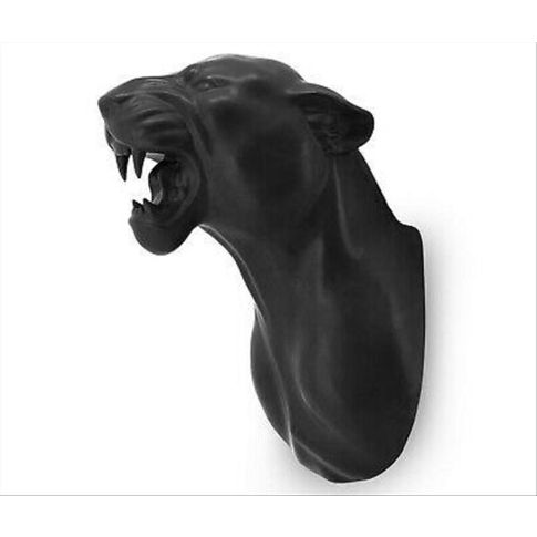 Sculpture wall decoration leopard head black matt ceramic