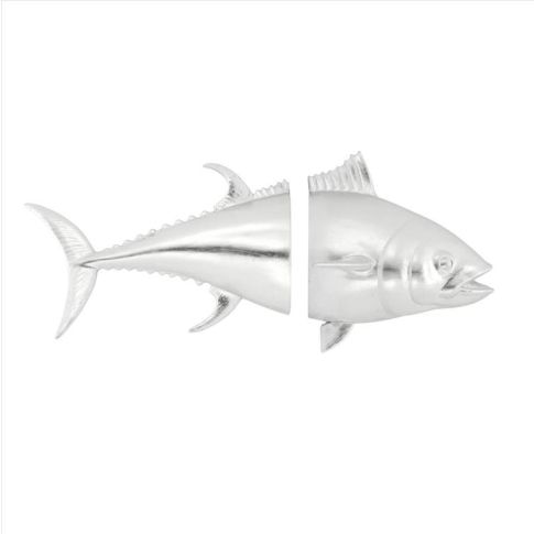 Sculpture wall decoration silver ceramic tuna set of 2