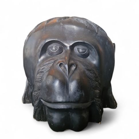 Gorilla - head - wood - black - handmade