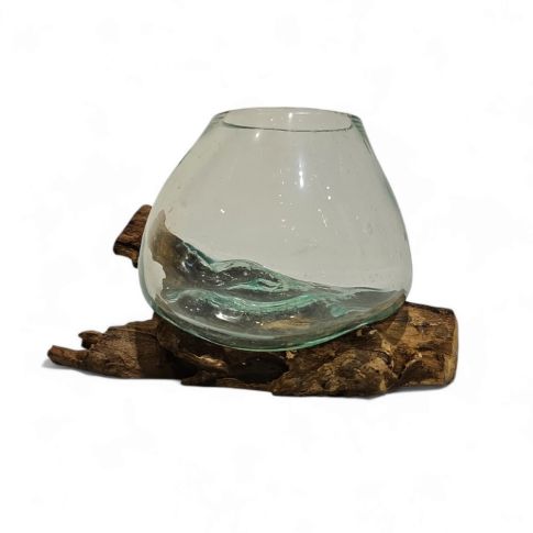 Vase mouth blown glass on olive root base - XS - ~ 15x15x15