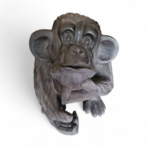 Sculpture monkey walking  black wood 57x34x48