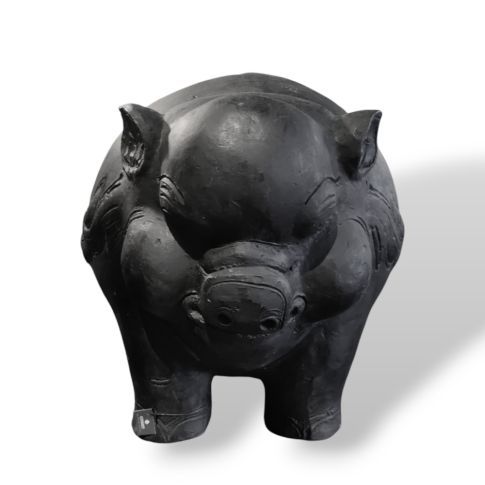 sculpture pig black in ceramic   L