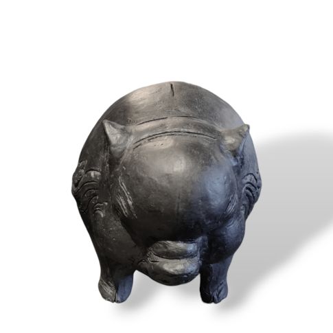 sculpture pig black in ceramic S
