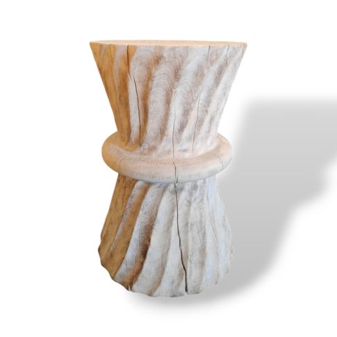 Stool / Side table wooden washed white hourglass shape