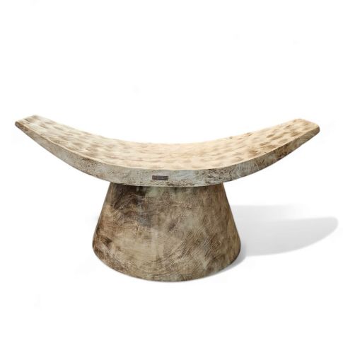 Bench wooden white wash with curved base and seat.