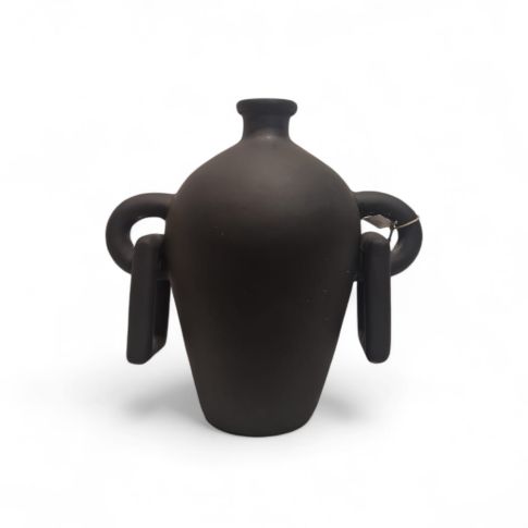 Vase terracotta black and white with two handles and ring on each