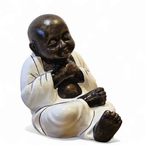 Sculpture shaolin white sitting position crossed legs