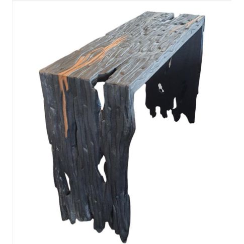 Console black burnt teak wood in Curved shape