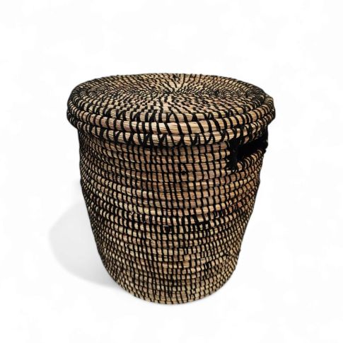 Basket natural and black with flat lid (M)