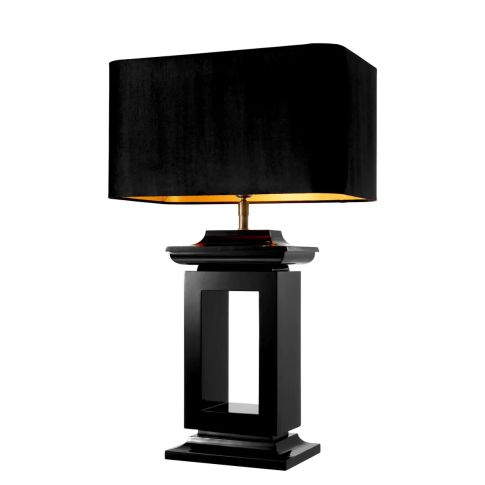 Table lamp black finish base with black velvet shade