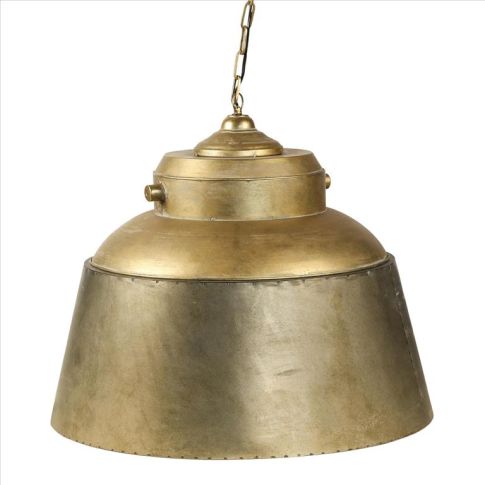 Pendant round lamp brassed gold metal industrial