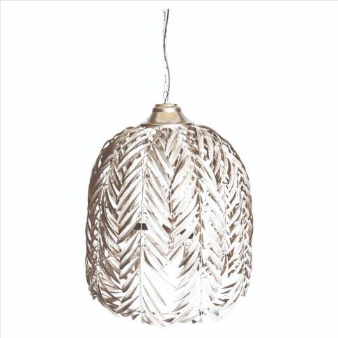 Pendant lamp white metal palm leaves L