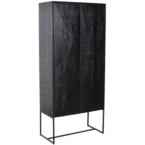 Cabinet black mango wood with 2 wooden drawers