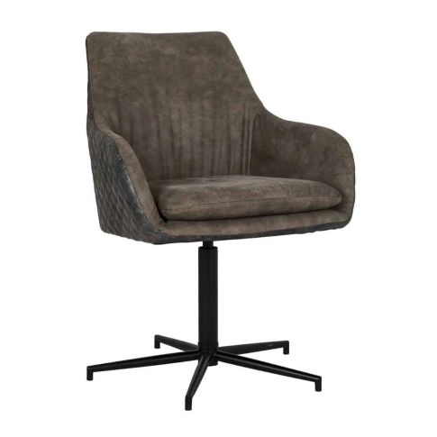 Chair with leather seat and black metal legs -Swivel