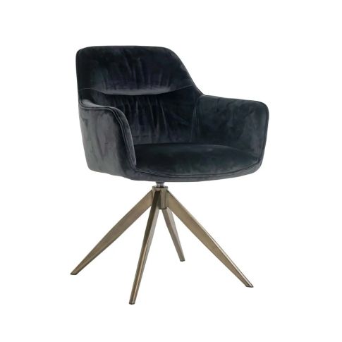 Chair swivel antraciet velvet fabric with brushed gold legs