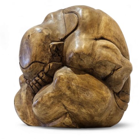 Sculpture of praying Buddha in teak wood - H30cm S