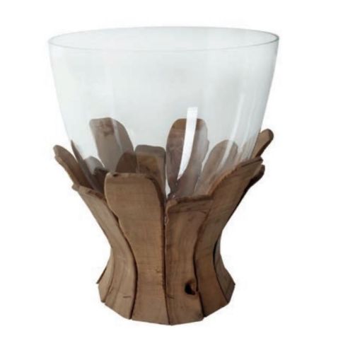 Vase glass wood base D35 H45