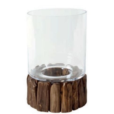 Vase glass wood base D18 H60