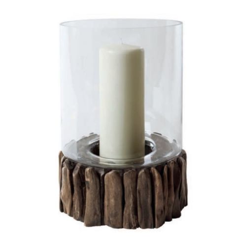 Vase glass wood base D27 H40