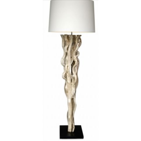 Floor lamp wooden bleached curly roots white shade 55x55x165