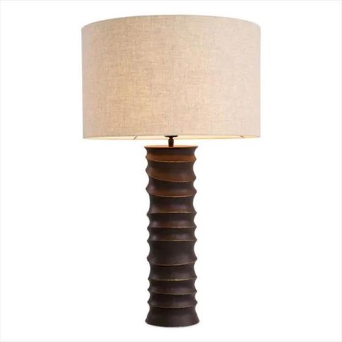 Table lamp bronze highlight finish linen shade