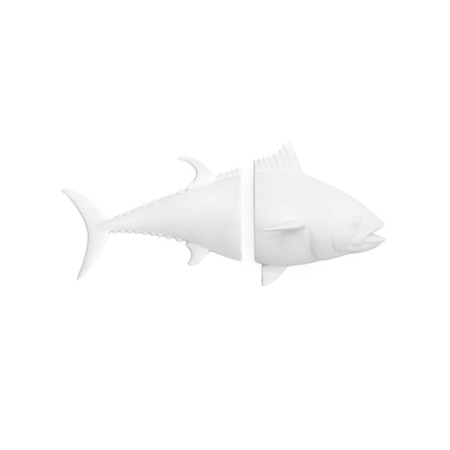 Sculpture wall decoration white ceramic tuna set of 2