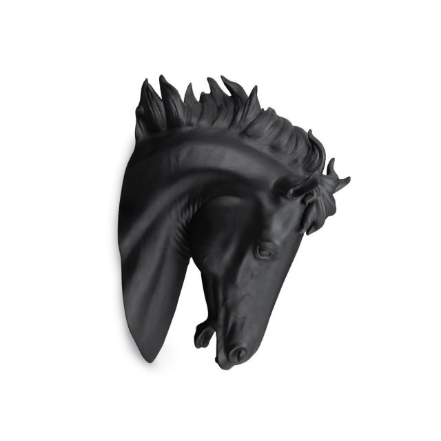 Sculpture wall decoration horse head black matt ceramic