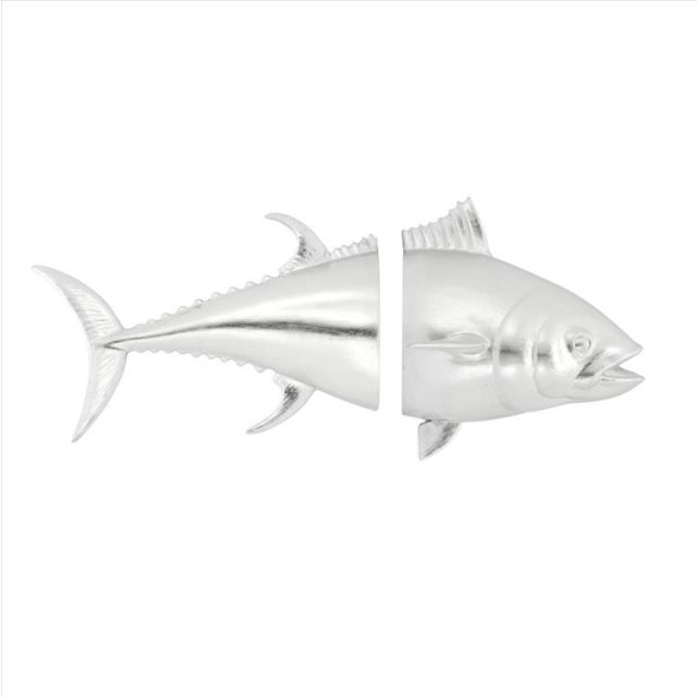 Sculpture wall decoration silver ceramic tuna set of 2