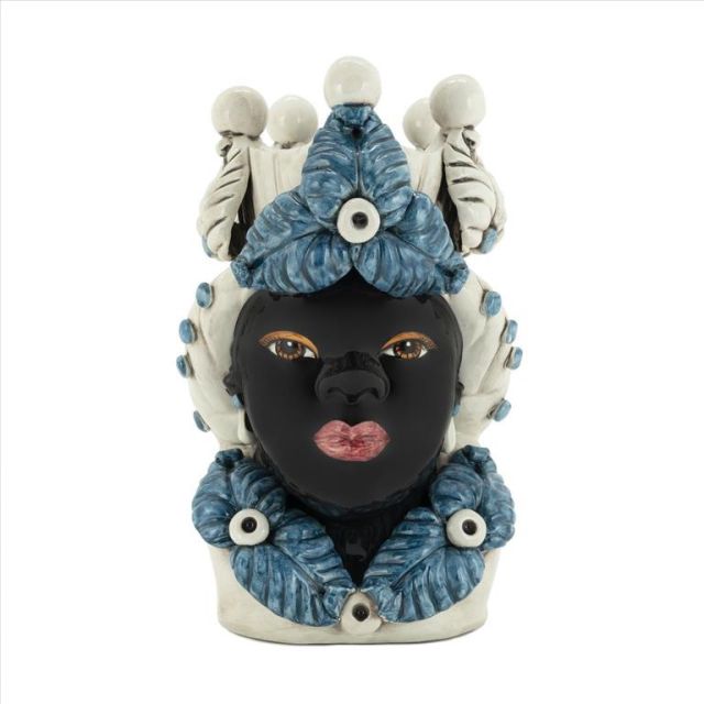 Vase sculpture moro lady eve blue natural ceramic