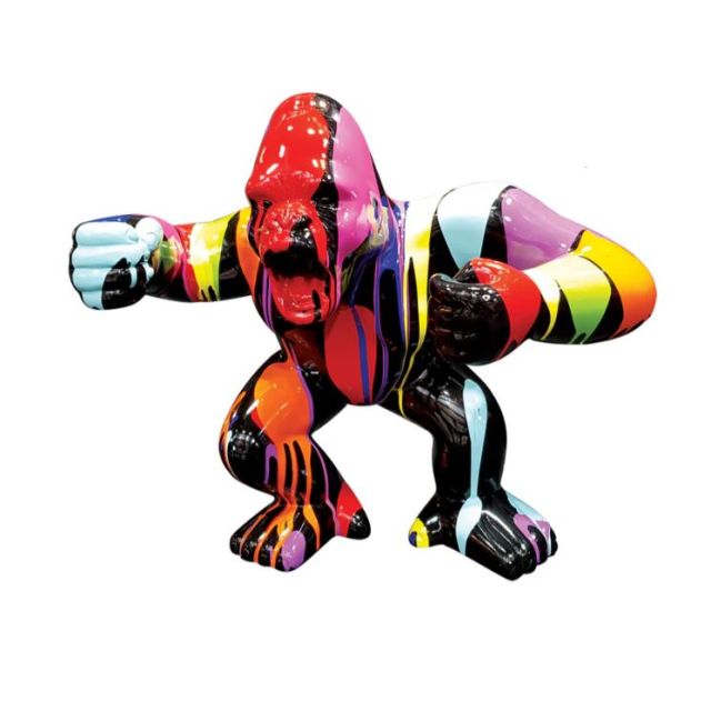Sculpture gorilla black with colorful splash