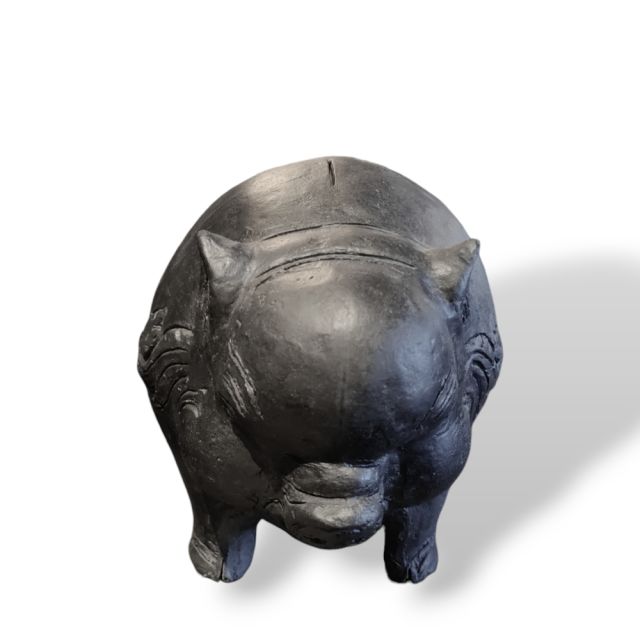 sculpture pig black in ceramic S
