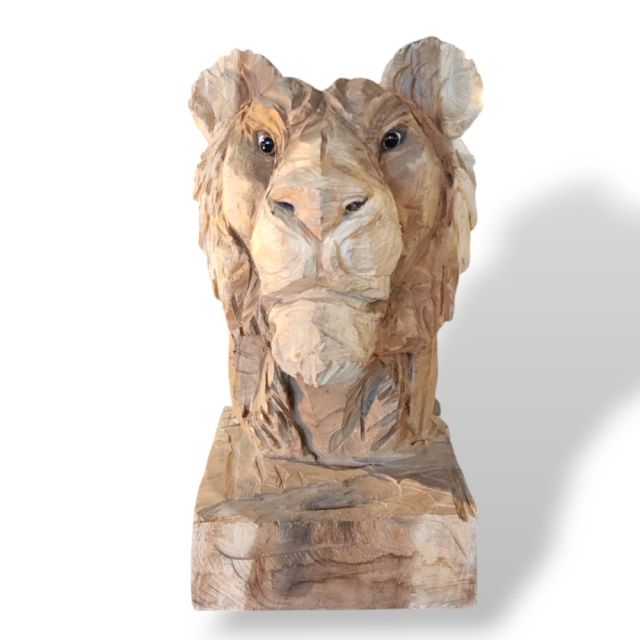 Sculpture Lion Head - teak wood