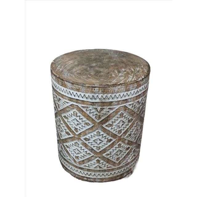Stool / Side table with carvings brown