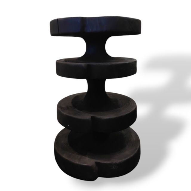 Stool / Side table teak wood black four circural disks
