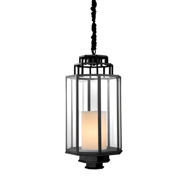 Pendant Lamp - Lantern Monticello - Metal/Glass/Resin - Black finish