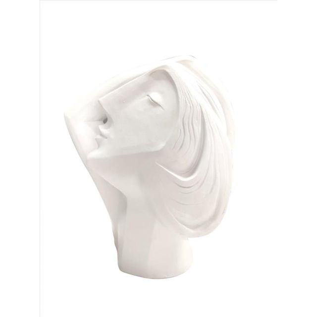 Sculpture woman head side profile white resin