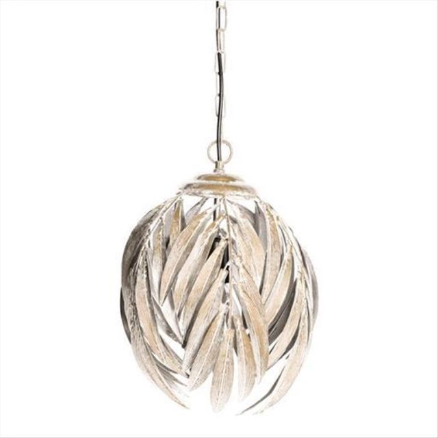 Pendant lamp white metal palm leaves S