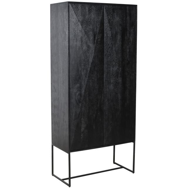 Cabinet black mango wood with 2 wooden drawers