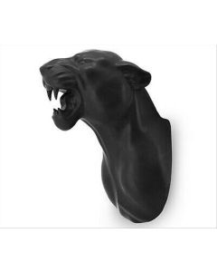 Sculpture wall decoration leopard head black matt ceramic