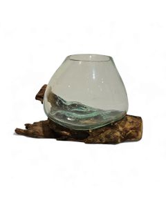 Vase mouth blown glass on olive root base - XS - ~ 15x15x15