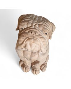 Sculpture of sitting dog in teak wood natural 70cm