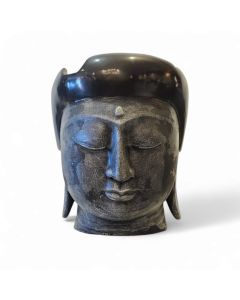 Pot sculpture black metallic head Buddha