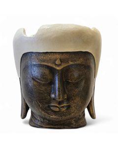 Pot sculpture white metallic head Buddha