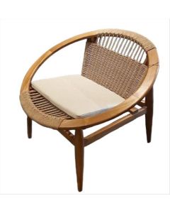 Armchair round natural teak and rope with cushion