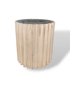 Stool / Side table wooden brown round with carved stripes