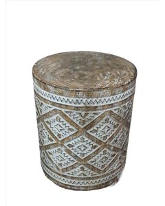 Stool / Side table with carvings brown