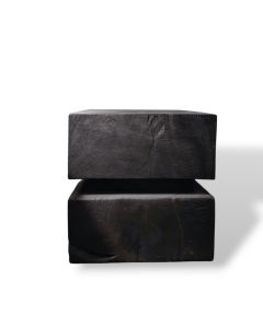Stool / Side table wooden black burnt teak wood (L)