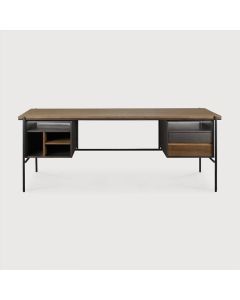 Desk with drawers in teak wood  black and brown