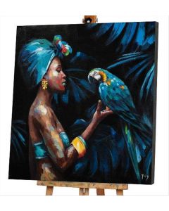 Painting beauty with blue parrot